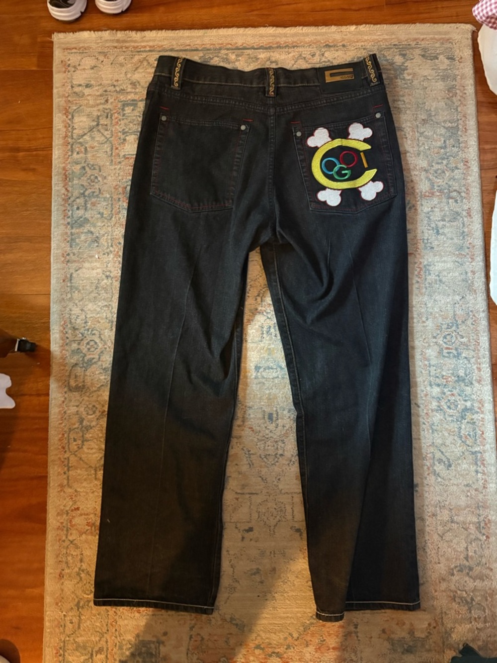 Y2K COOGI Black Jeans with colorful embroidery